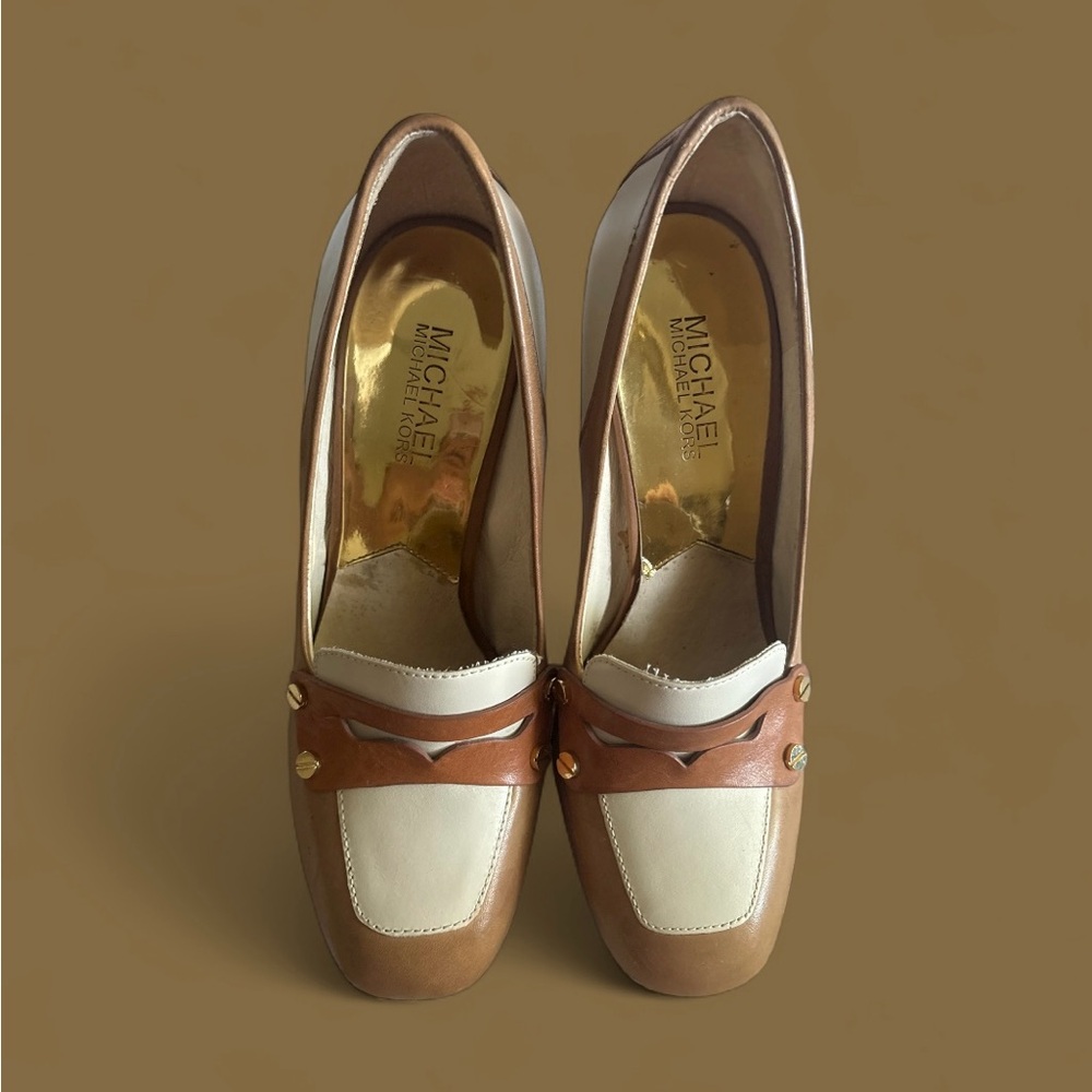 Michael Kors Fallyn Tan and Cream Heels